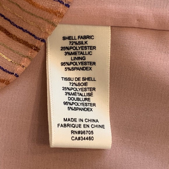 Rebecca Taylor XL Blouse Margarita Pink Metallic Stripe Lurex Silk Lined Top - Picture 9 of 10